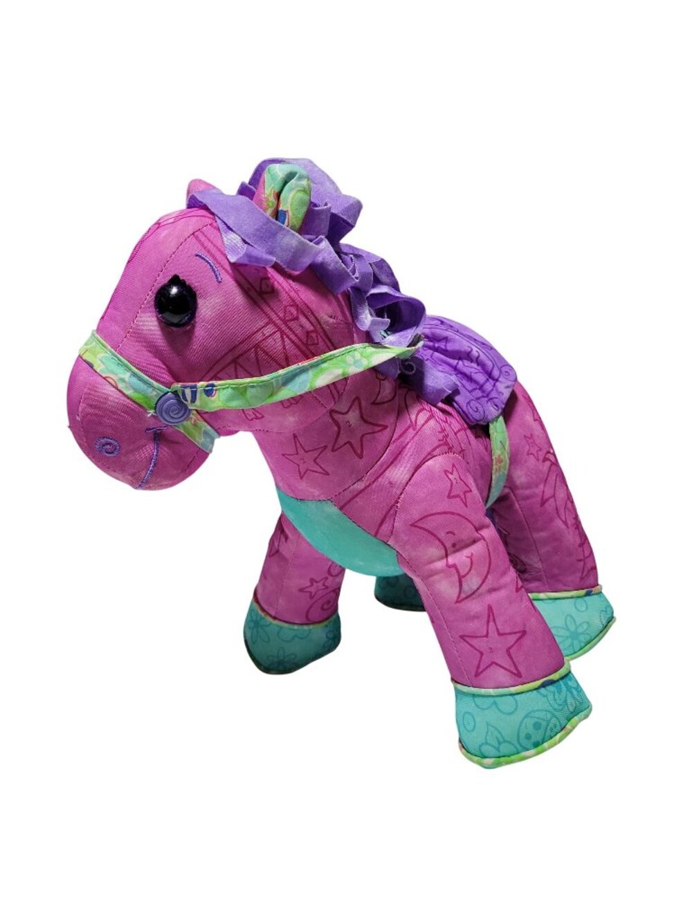 Vintage Doodle Bear Pony 13 inch Plush Pink Horse Write On Washable Purple Eyes